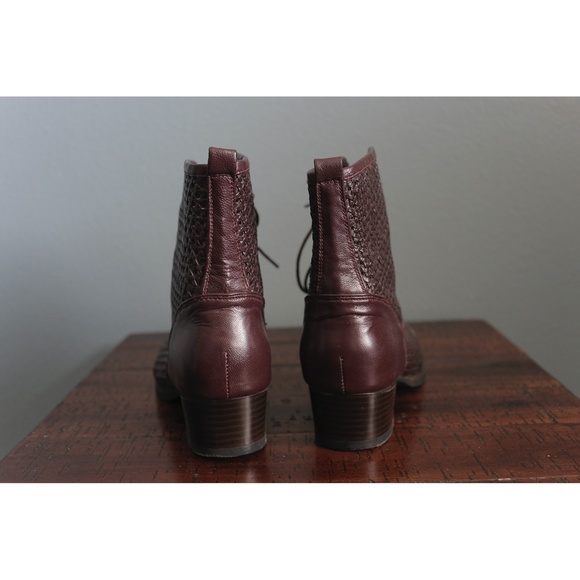 Brown Faux Leather Perforated Lace-up Ankle Boots - Picture 4 of 5